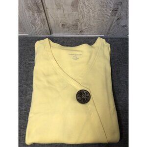 Drapers & Damons Womens Shirt Size Large Yellow Short Sleeves Button Accent